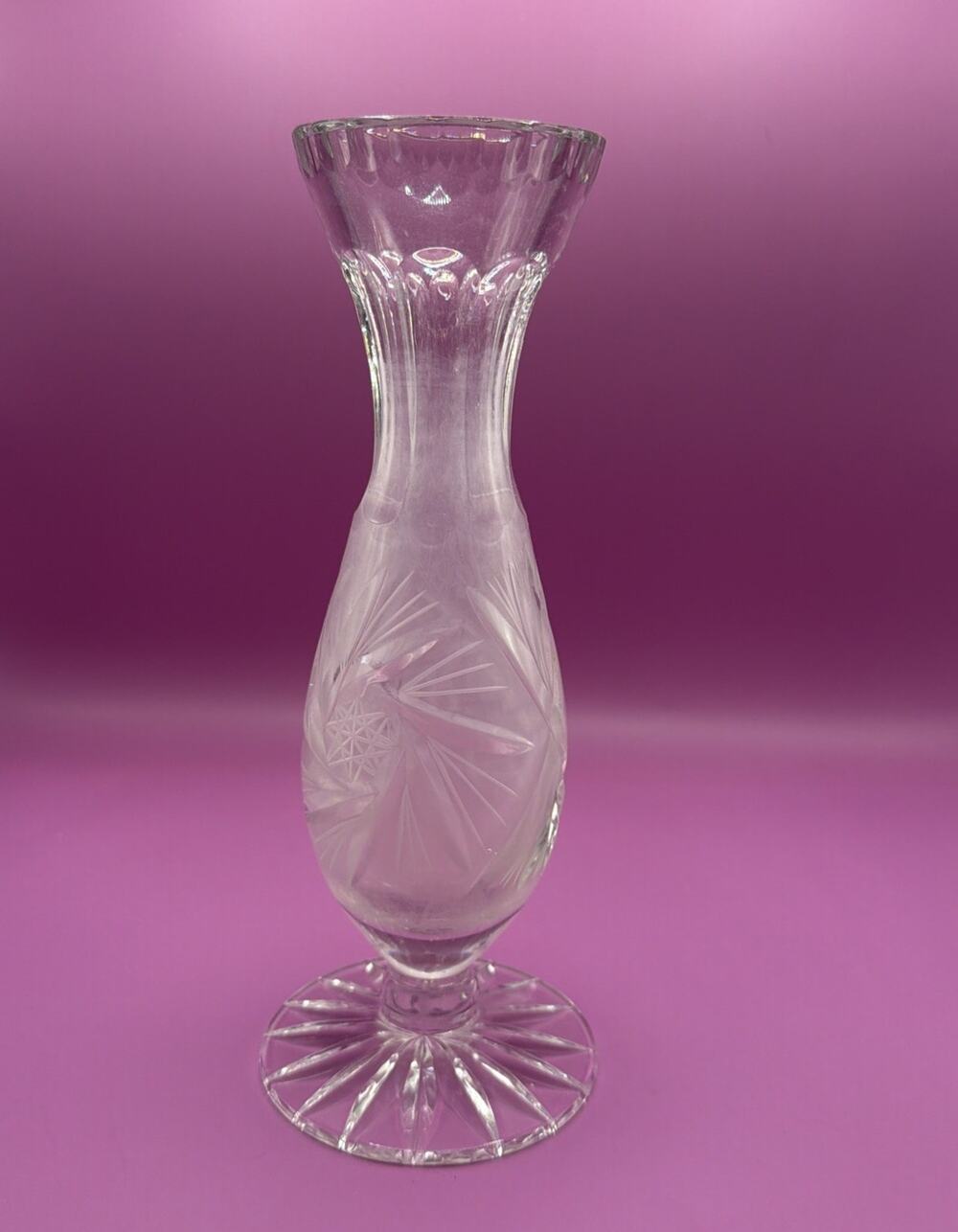 Vintage Bohemia Cut Lead Crystal Vase From Czech Republic Starburst Pattern